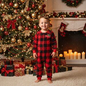 Buffalo Check Fleece One Piece Red & Black Pajama Size 3T